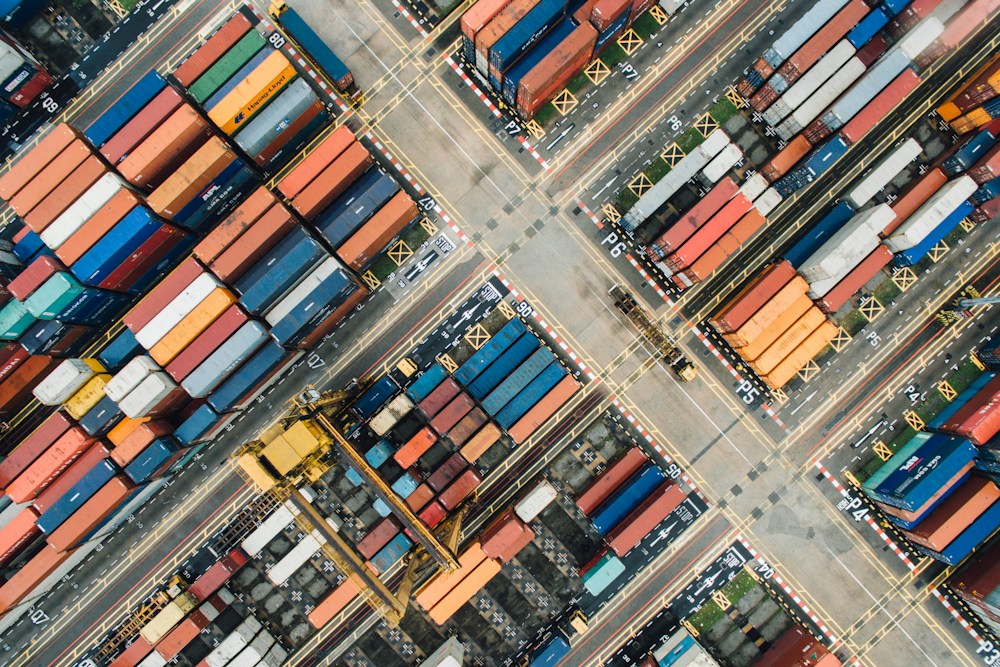 Shipping containers at a port for international imports and exports